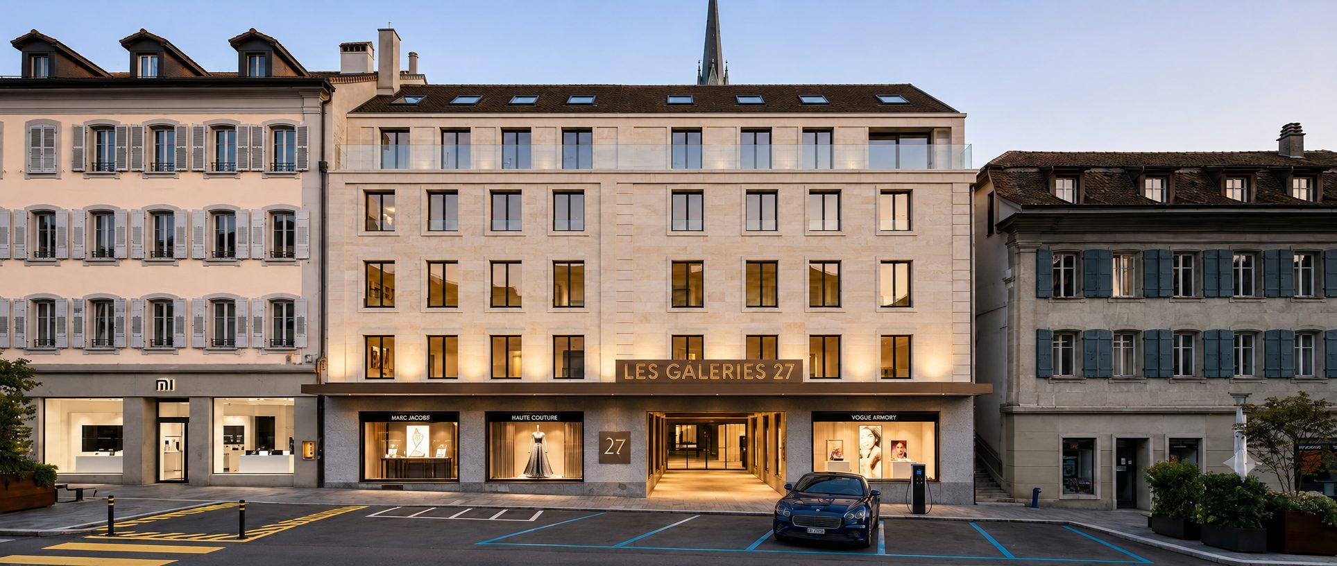 La façade des Galeries 27, Grand-Rue 27 à Payerne